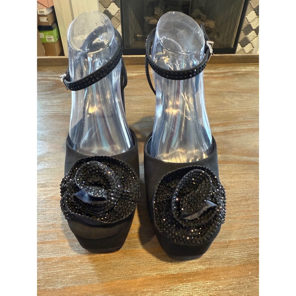 NY&C Raya Black Flower Platform Heels 10 NIB Chunky Dressy Pumps - Picture 6 of 13